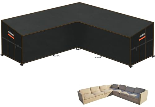 HEIMUNI Housse Imperméable de Canapé Extérieur Forme de L, Housse de Protection pour Mobilier Bâche Salon de Jardin, Couverture pour Meubles de Jardin Bâche Extérieur Anti UV, 300x300x100x90/65cm