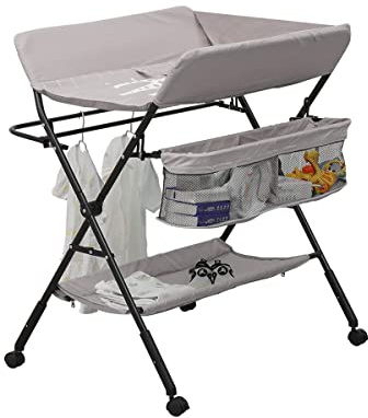 Pantanal Baby Folding Changing Table for Diaper Nappy with Storage on Wheels, Mobile Infant Nursing Changing Station Table Height Adjustable Newborn Care Massage with Storage Bag Height Rule (Grey)