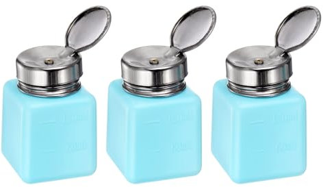 sourcing map 3pcs Solvent Alcohol Dispensers 120ml(4oz) Push Down Liquid Dispenser Pump with Sealing Stainless Steel Lid for Acetone Solution, Blue