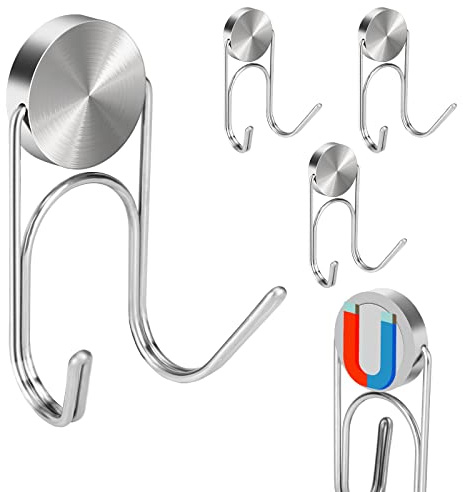 Buelkmag Magnetische Haken, robuste Haken aus Edelstahl 304, Magnet-Aufhängehaken für Grill, Werkzeugkasten, Kabinen im Freien, Kreuzfahrt-Essentials, 4 Stück (Silber, 3,2cm – 28 kg)