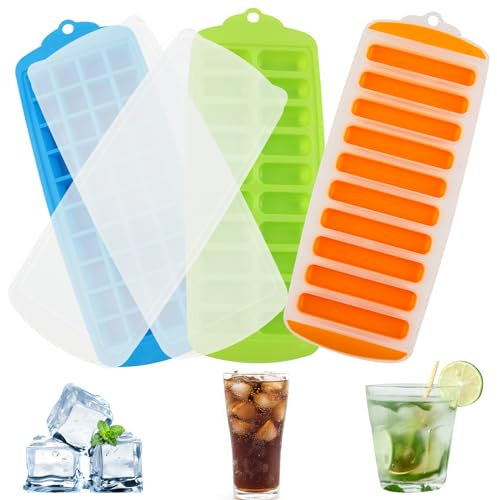 Taozoey Bandeja de Hielo, 3 Piezas Cubiteras para Hielo con Tapa, Cubiteras para Hielo, Moldes Hielo con Tapa, Moldes para Hacer Hielo, Silicona para Cubitos de Hielo de con Tapa