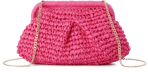 EVEOUT Clutch de Paja Mujer Bolso Nube de Boda Fiesta Con Cadena Bolsos Bandolera Tejido Para Vacaciones Playa