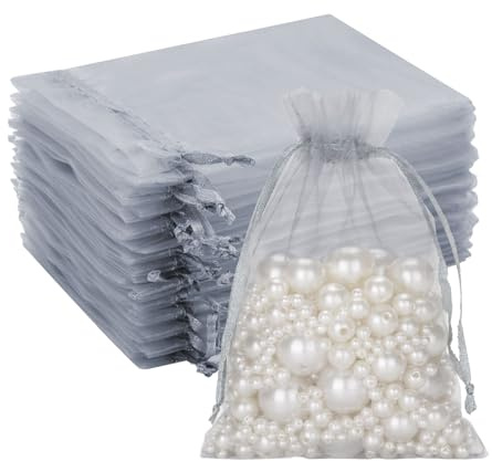 G2PLUS Silver Grey Organza Gift Pouches 10x12 cm: Small Favor Bags, 50 PCS | Wedding Jewelry Bags, Clear Mesh Pouches Perfect for Wedding, Christmas, Birthday, Anniversary