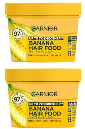 Garnier Hair Food Multi-use Hair Treatment Mask, Nourishes and Conditions, Ideal for Dry Hair, No Silicones, Vegan Formula, Banana, Ultimate Blends, 400ml (Pack of 2)