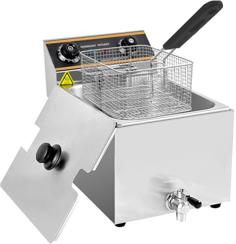 MOOTACO Friteuse électrique,6L commerciale friteuse avec valve de vidange acier inoxydable, Friteuse Avec Régulateur de Température,3000 W, 60-200 °C