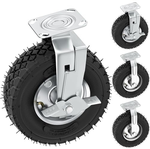 4Pcs Ruedas Industriales Ø250mm - 2 Giratorias + 2 Giratorias con Frenos - Carga 250kg - Ruedas Pesados Para Muebles, Carros y Uso Industrial