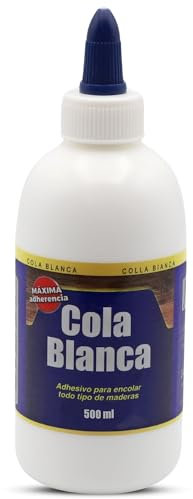 PLAYZOCO Cola blanca multiusos, Cola blanca para madera, Apto para madera, aglomerado, mimbre, corcho, Acabado transparente, uso infantil, manualidades y doméstico, Incluye tapón, Capacidad 500 ml