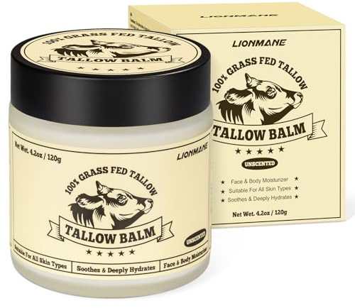 Beef Tallow Balm 120 g, leonman nötkött talg för hud, ekologisk biff tallow, nötkött talg & honungsbalsam, ekologiskt gräsfodrad slog balsam, kroppskräm, fuktkräm för ansikte och kropp