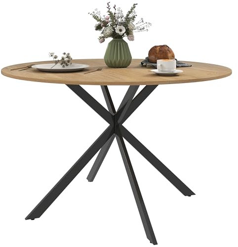 HOMCOM Runder Esstisch für 4 Personen, Ø120 Küchentisch im Industriestil mit Stahlbeinen, für Esszimmer, Küche, Homeoffice, Eiche