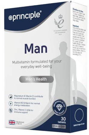 Principle Man Multivitamin Well-Being 30 Tablets 100% Vitamin C B12 D Formulated with Key multivitamins and Minerals to Support a Man’s Everyday Health and Wellbeing 30 Tablets