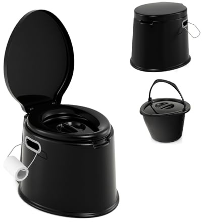 SOARS Toilette Portable 5L, 49 X 41 X 34 CM, avec Couvercle Anti-Odeurs, Seau Intérieur Amovible et Porte-Rouleau de Papier Toilette, Charge Maximale 200 KG, pour Camping, Voyage, Randonnée (Noir)