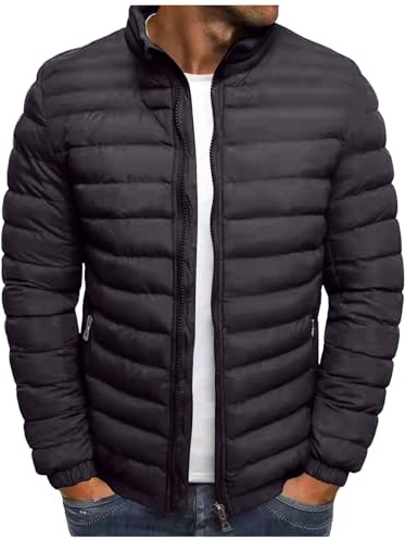 Générique Doudoune Homme Legere et Chaude Hiver Veste Chic sans Capuche Col Mao Manteaux Court Décontractée Blousons Zippée Couleur Unie avce Poches Automne Jacket Café XL