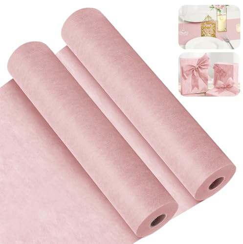 2 Pezzi Runner da Tavolo in Tessuto Non Tessuto FoiiLiio 30 cm x 25 m Rosa runner Decorazione da tavolo Rotolo runner Decorativo da tavola per matrimoni, battesimi, comunioni