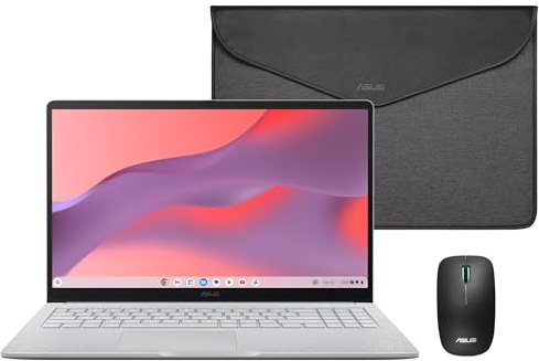 ASUS Chromebook CX1505CTA - Ordenador Portátil 15.6 Full HD (Intel N50, 4GB RAM, 128GB eMMC, ChromeOS) QWERTY Funda y ratón incluidos +3 Meses de Google AI Pro con Gemini Pro y 2TB de Almacenamiento