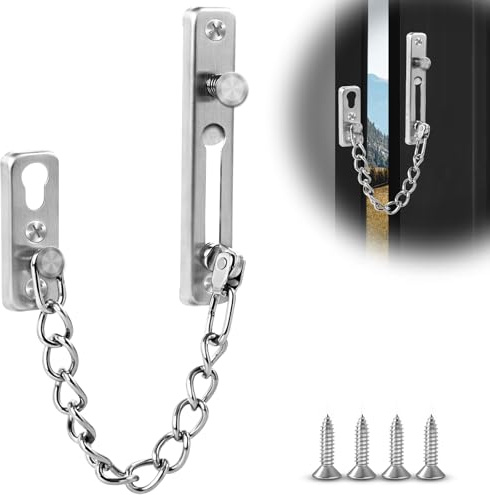 MOXYOY Door Chain Lock, Heavy Duty Chain Lock for Door, Stainless Steel Latch with Spring, Anti-Theft Security Lock for Home, Hotel (Silver)