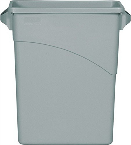 RUBBERMAID 354100GY Slim Jim Waste Container w/Handles, Rectangular, Plastic, 15 7/8 gal, Light Gray
