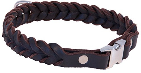 CopcoPet - Fettleder Halsband geflochten mit einem klick-Verschluß aus Metall, in Braun 50 cm x 25 mm