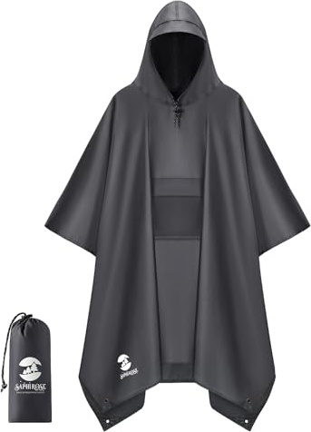 SaphiRose Extra Thick Hooded Rain Poncho Double Layer Waterproof Raincoat Jacket for Men Women Adults
