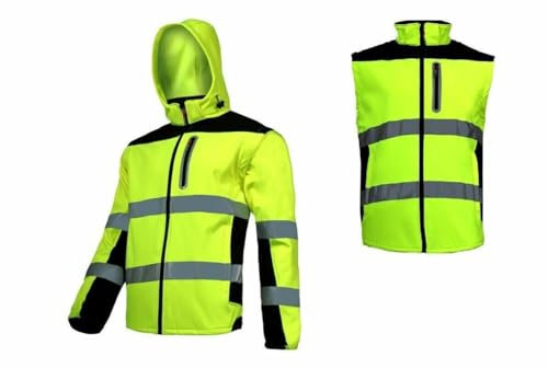 K&G Arbeitsjacke L40919 NEON GELB 2in1 Lahti PRO Arbeitsweste Wasserdicht Jacke Weste Herrenjacke Schutzjacke Berufsjacke Herrenweste Sicherheitsjacke Handwerker (L)