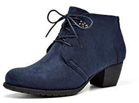 VJH confort Women's Ankle Boots,Lace-up Round Toe Comfortable Low Heel Dress Booties with Side Zipper (navy,9)
