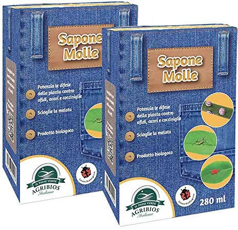 2x Sapone Molle di Potassio, Antiparassitario Insetticida Naturale - Scioglie la Melata, Potenzia le Difese della Pianta - 280grx2