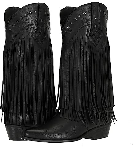 SheSole Women's Cowboy Boots Fringe Western Boots Black US 9