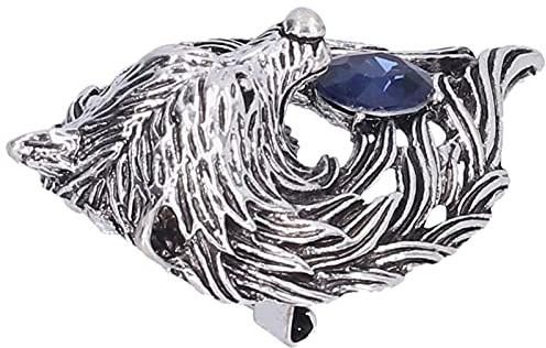 Broches para mujer, diseño de cabeza de lobo, broche de diamantes de imitación, broches y alfileres para mujer, broches para manualidades, bufandas, chal, clips(Plata)