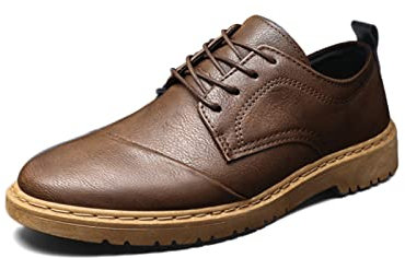 Oxfords - Zapatos de piel con cordones para hombre, estilo formal, para negocios, a la moda, clásicos, Derbys casuales, antideslizantes, para bodas y caminatas, Brown, 40 2/3 EU