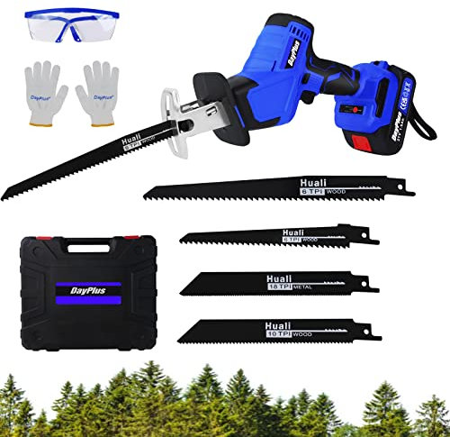 Scies électriques 680 W 21 V avec 2 piles pour couper le bois et les arbres, scie sabre portable légère pour viande/os/métal/arbre/bois scorpion, 3 lames de coupe du bois, 1 lame de coupe en métal