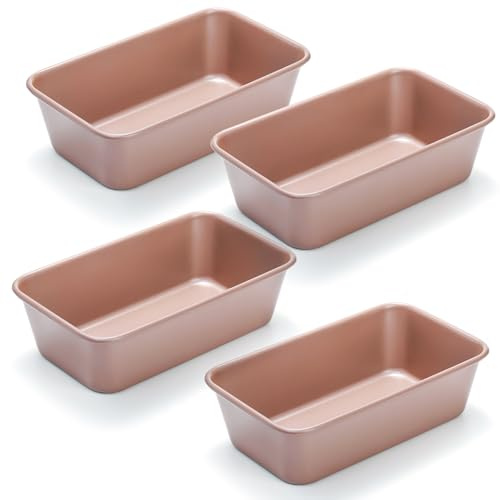 Elsjoy 4 Pack Non-Stick Loaf Pan, 24×14cm Champagne Bread Loaf Pans Carbon Steel Bread Tin Set for Baking, Metal Bakeware for Bread, Meatloaf, Cake