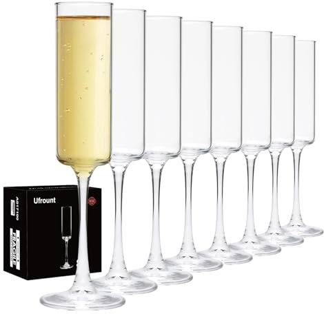 Ufrount Champagne Flutes 5oz,Clear Champagne Glasses Set of 8,Classic Sparkling Glasses Prosecco Toasting Champagne Flute Glass for Home Bar,Wedding,Restaurant