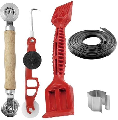 5 Pièces Fenêtre Outil de Montage de Moustiquaire, Hand Spline Roller Outil de Roulage avec Roues en Nylon, Bande Adhésive 5 mm, Rechange Accessoires de Moustiquaires, pour Fenêtres Portes (1)