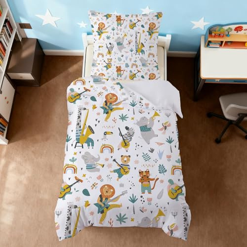ZTYROLJ Lion - Funda nórdica de 90 x 190 cm, funda nórdica con cremallera, juego de cama de microfibra para 1 persona, juego de cama infantil con funda de almohada de 40 x 60 cm