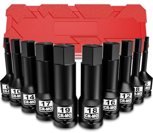 Aurlloct Juego de Llaves Hexagonal de Impacto 1/2, 10 Piezas Punta Hexagonale Impacto, 5 mm - 19 mm Llaves Allen de Impacto, para Bricolaje Hogar Coche ReparacióN de Herramientas