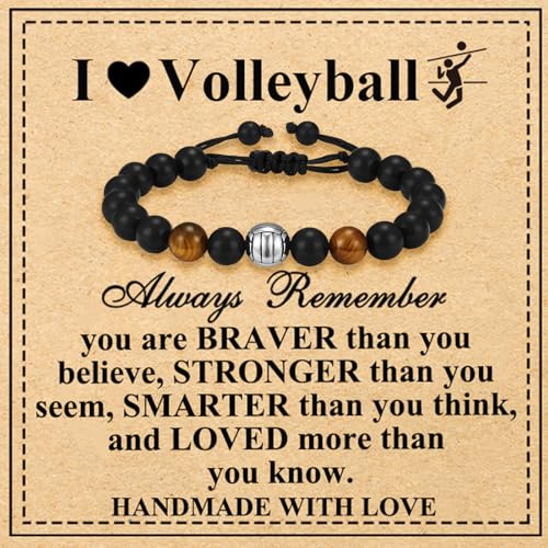 Esmoly Bracciale Uomo Pietre Naturali Braccialetto Calcio/Pallacanestro/Pallavolo/Tennis/Baseball Regolabile Regalo Uomo Ragazzo (Pallavolo)