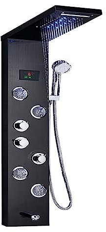 Duschpanel, LED-ljus Duschpanel, Vattenfall Regn Digital Display Duschblandare Set, SPA Massage Jet Badrum Kolumn Blandare Duschsystem(Black 9001)