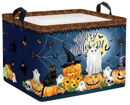 HUUMONSS Halloween Baby Storage Basket Ghost Bat Pumpkin Collapsible Clothes Kids Laundry Hamper Large Boys Girls Gift Toy Box Bin for Nursery Room,Hat Witch,40 * 30 * 30 cm
