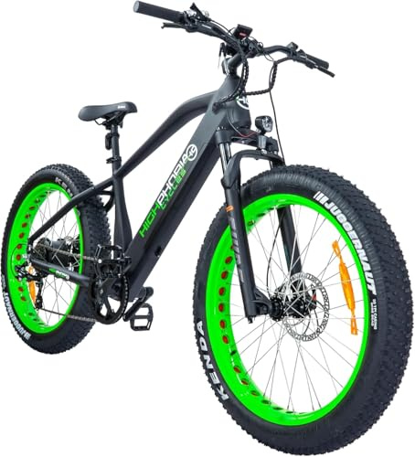 Highphoria E-Bike Elektrofahrrad, 26 Fatbike 7 Gang E-Mountainbike Erwachsene mit Display, Austauschbarem 48V 14Ah 672Wh Akku, 250W Motor, 25 km/h, Reichweite 100 km(Schwarz-Dunkelgrün)