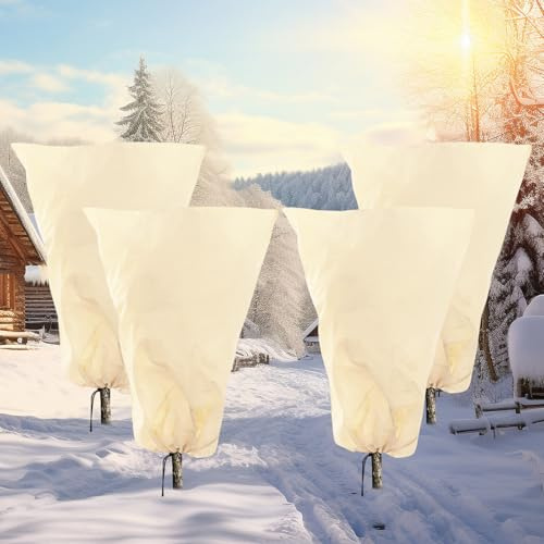 HAFRILY 4 st växtskydd vinter trädgård växt fleece frostskyddsjackor 60 x 80 cm icke-vävt tyg trädgårdsfleece för gård trädgård växter litet träd mot kyla