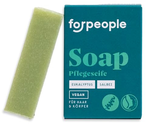forpeople Soap Solid - Organic Care Soap for Body, Face, Hands & Hair - Palm Oil Free & Plastic-Free - Gentle Cleansing with Aloe Vera - Hand Soap Natural Fragrance - Eucalyptus Sage