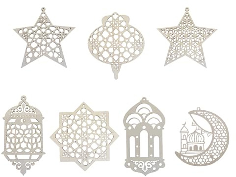 7 Pcs Ramadan Decorations, Ramadan Decorations for Home, Wooden Pendant Eid Mubarak Decorations for Islamic Ramadan Mubarak Home Party DIY Wall Decor