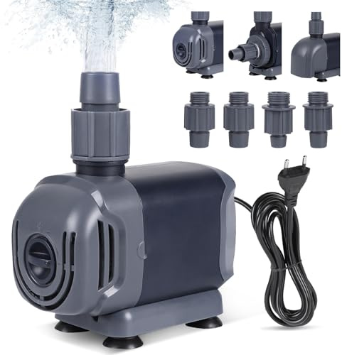 DBREAKS Bomba de Agua Sumergible para Acuarios 15 W 1000 L/H Máx 1.5m, 3-en-1 Mini Bomba Sumergible para Pecera (Aspiración/Suspensión/Fondo), Ultra Silenciosa Bomba Acuario con Bomba de Cerámica