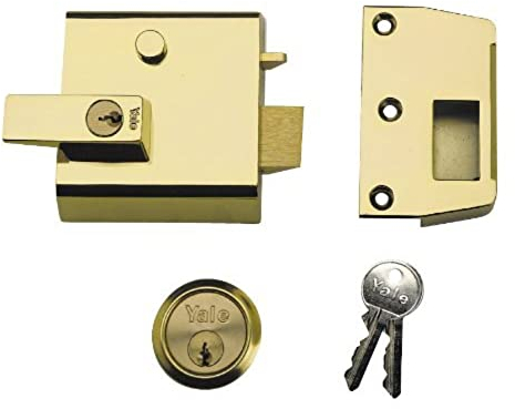 Yale P-1-BLX-PB-60 Double Locking Nightlatch, High Security can be locked from inside with key 2, Brasslux, 60 mm