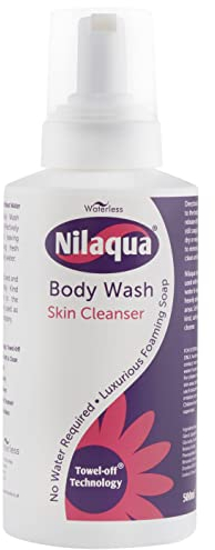Nilaqua Rinse Free Body Wash Foam | Full Body Cleansing Foam | Wipe Away Cleanser | Waterless Shower & Bath Wash for Elderly and Hospital Care | Aerosol Free 500ml - Towel Off body wash foam