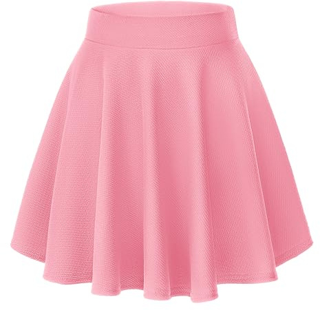 Urban Coco Women's Basic Versatile Stretchy Flared Casual Mini Skater Skirt (X-Large, Pink)