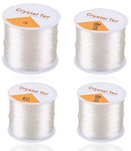 4 Rolle 328 FT klar Elastisch Perlenstickerei, AIFUDA Dehnbar Kristall Armband Schnur-Schnüre Kristall Seil zum DIY Armband Perlenstickerei Schmuckherstellung (0,6/0,7/0,8/1 mm)