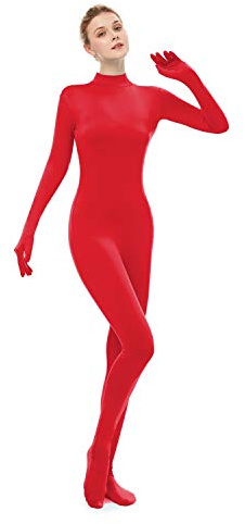 UINASH Women's Turtleneck Jumpsuit Long Sleeve Bodycon Full Body Spandex Footed Bodysuit Costume Unitard (Red, Small)