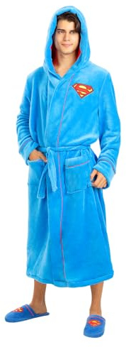 Funidelia Peignoir Officiel de Superman pour homme avec capuche, Peignoir Homme d’Acier pour adultes à offrir à Noël et Anniversaires, Déguisements de Carnaval, Halloween et Fêtes – Taille L-XL