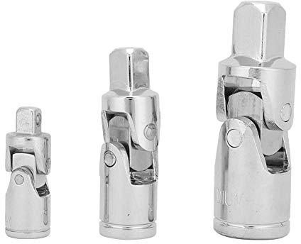 BuyWeek Adaptateur de prise de joint universel, 3 pièces CRV 1/4 3/8 1/2 360° Jeu de joints universels Adaptateur de douille de barre d'extension d'angle à cliquet