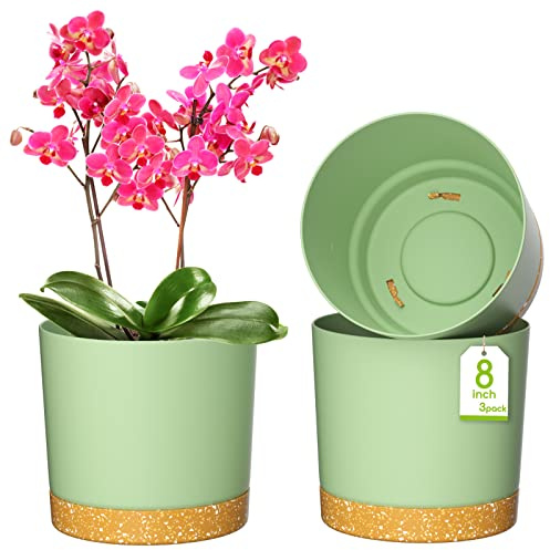 ZMTECH 20 cm Vaso Per Piante Con Foro Di Drenaggio, Vaso Di Plastica Per Piante Da Appartamento All'Aperto, Erbe, Orchidee, Piante Da Giardino Di Menta (Verde, Set Di 3)